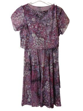 Lady Carol VTG 80's Purple Floral Sheer Dress Sz 16 Secretary USA Made #I-4